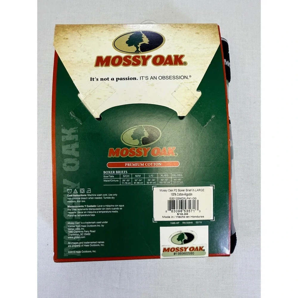 Mossy Oak Mens 2 Pack Boxer Briefs XL 40-42 Premium Cotton Camo Waistband New